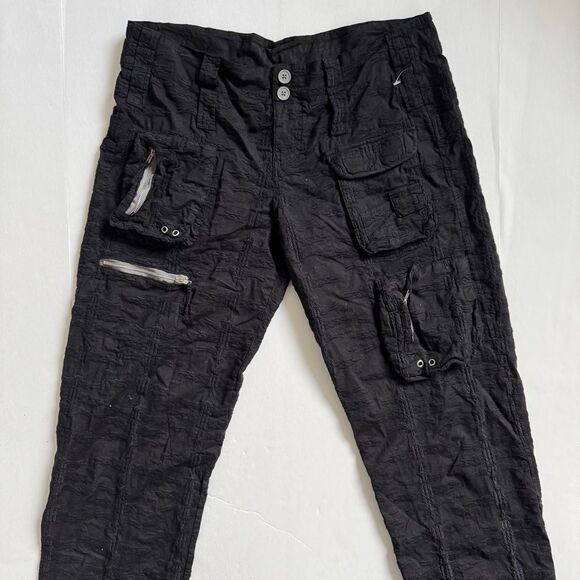 Johnny Was Cargo Multi Zipper Black Embroidered Pants Size 6 - Picture 4 of 9